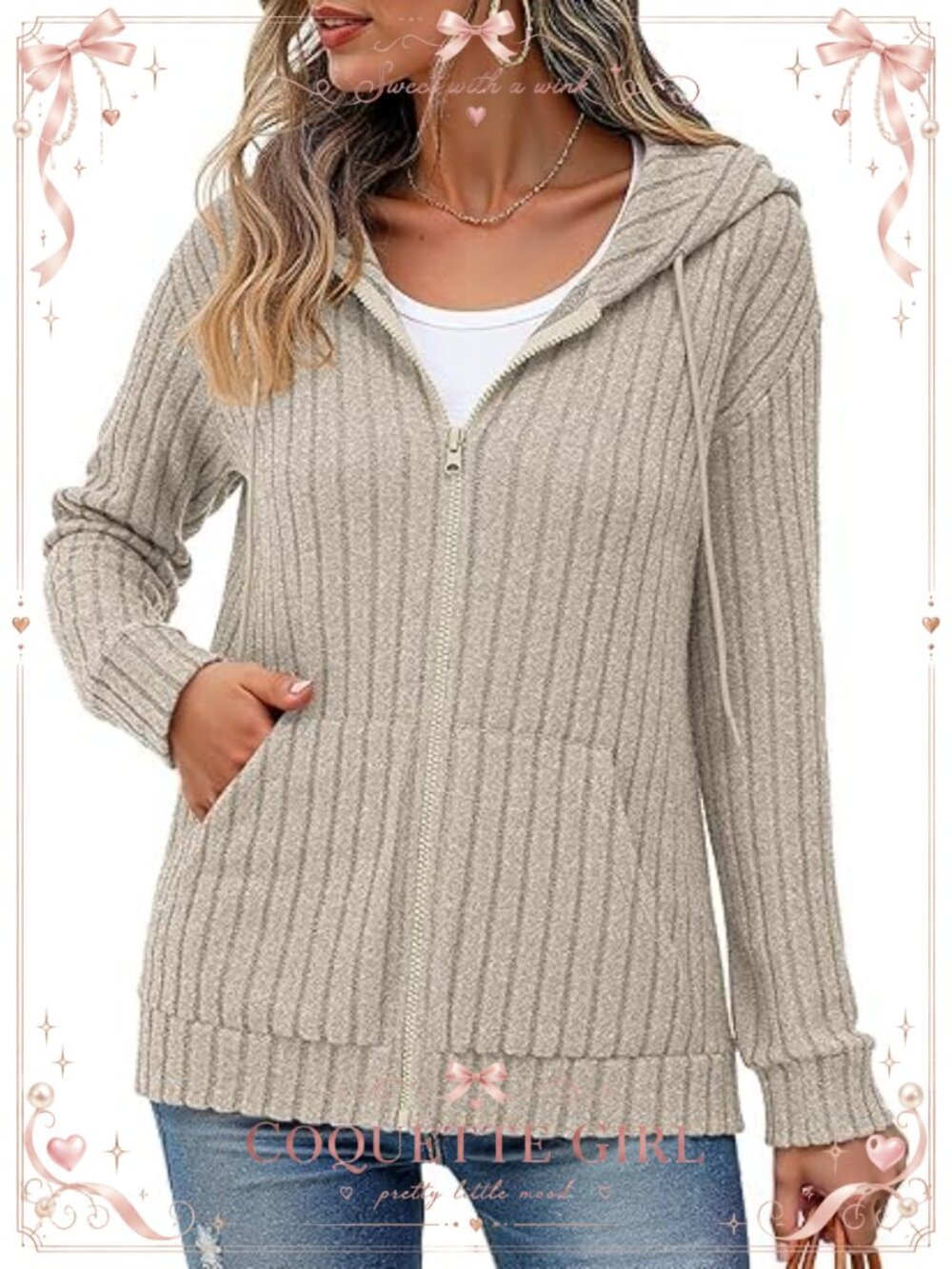 Women's Zip Up Hoodie Lightweight Cardigan Jacket Oversized Polyester Spandex